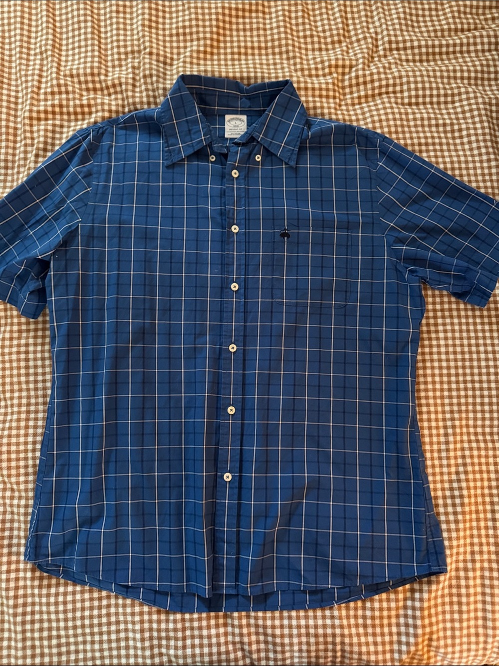 Brooks Brothers Blue Plaid Short-Sleeve Button-Down Shirt